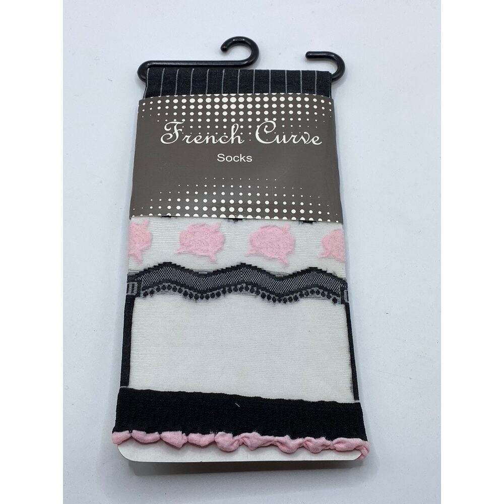FRENCH CURVE Women's Black-White-Pink Striped Semi Sheer Socks SZ OS